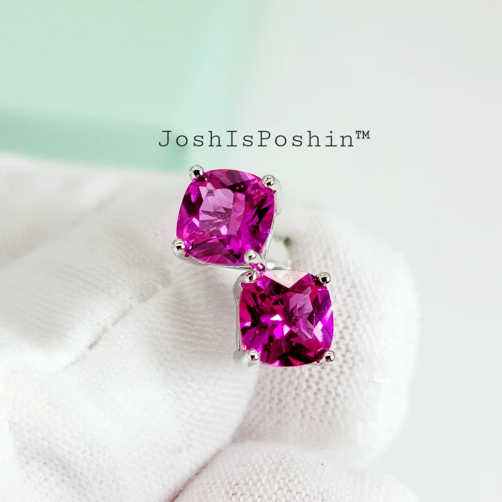 1.6CT. T.W. Cushion cut hot pink sapphire stud earrings in sterling silver